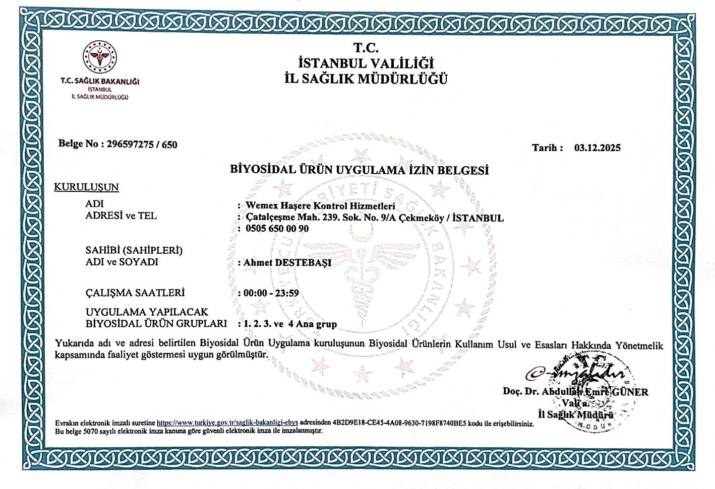 Biyosidal İzin Belgesi